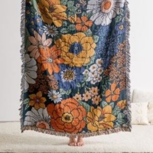 Urban Outfitters Valley Cruise Press Midnight Bloom Woven Throw Blanket